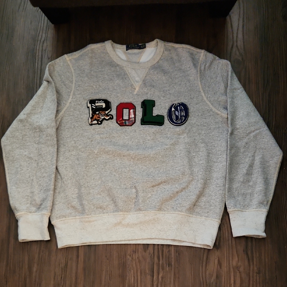 NEW Men's Polo Ralph Lauren Grey Crewneck Sweatshirt w/Multicolor Logo In sz XL
